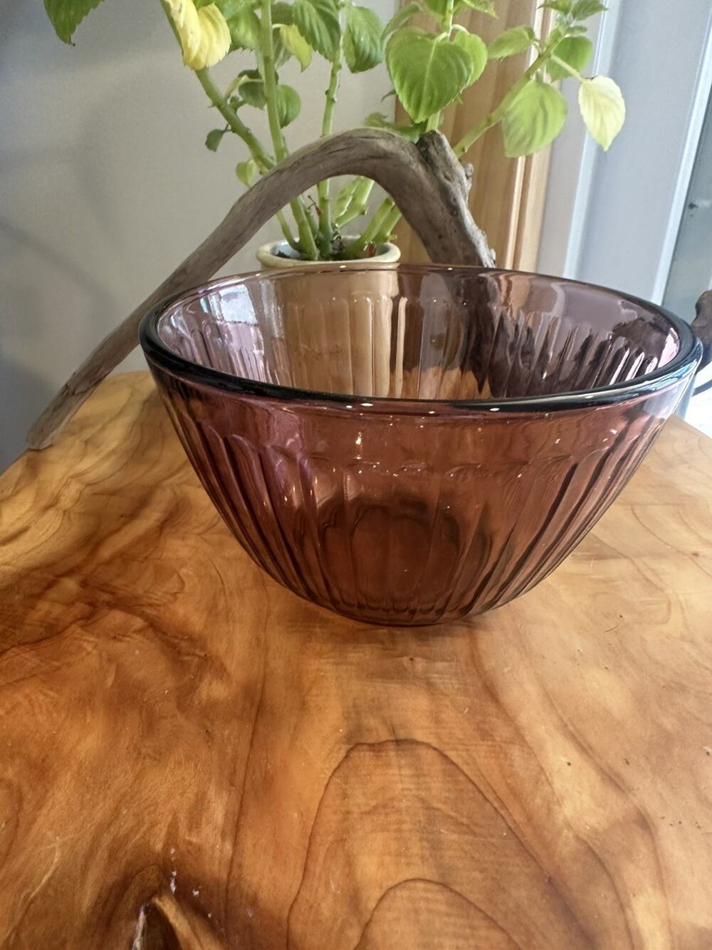 PYREX Ribbed Amethyst Clear Purple 7401-S 3 Cup 750 ML Nesting Mixing Bowl EUC